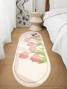 1pc Pink Tulip Plush Area Rug, Suitable For Bedroom Decor, Cream-Style Floral Long Carpet For Living Room, Soft & Comfortable For Home Lounge, Fluffy, Soft & Easy To Clean, Home Decorative Rug - Multicolor - View 16