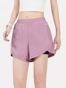 2 st/set (2-i-1) damsportshorts | Snabbtorkande polyester- och spandexblandning | Andningsbar, lätt | Justerbar dragsko i midjan | Lämplig för fitness- och fritidskläder | Maskintvättbar | Bekväma kläder för aktiv livsstil, flera säsonger | Funktionella shorts | Justerbara och bekväma shorts | Gym-, yoga- och löparbyxor - Mauve Lila - Visa 4