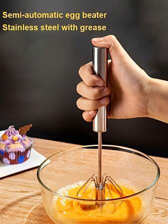 قطعة واحدة من خلاط بيض من الصلب المقاوم للصدأ 304 ، خلاط نصف آلي ، خلاط بيض يدوي - أدوات مطبخ سهلة التنظيف ، ضرورية لخبز المطاعم