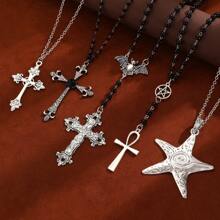 1pc Vintage Gothic Cross Pendant Beaded Necklace, Women Fashion Jewelry Accessory, Suitable For Daily Wear And Party, Gifts For Women