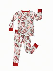 Bamboo Fiber - Christmas Tree Cake Print Set, Comfortable And Fitted, Highly Elastic, Machine Washable, Suitable For Outdoor Use Christmas Gift For Infant Boy Girl Toddler. - 紅色 - 查看 2