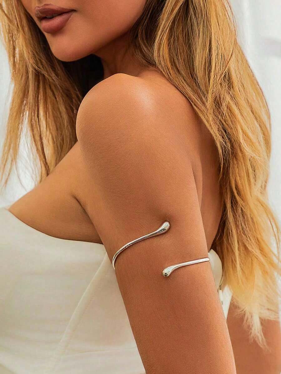 1pc European And American Lava Bangle Arm Chain, Fashion Texture Metal Drop Armlet - 白色 - 查看 1