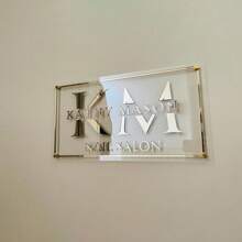 Personalization Transparent Acrylic Sign With Rose Gold And Golden Letters And Gold Lines, Custom Made Rectangle Salon Decor Sign For The Wall 3D Acrylic Business Sign | Custom Text Wall Signage | Rectangle Logo Sign | Hair Salon, Nail Studio, Aesthetics Clinic, Beauty Shop Signs, Multi-Functional, Ornamental, Letter, Solid Color, Exquisite, Stylish - Multicolor - View 8