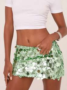 Women Sequin Mini Skirt Sparkly Low Rise Short Bodycon Skirt  Summer Streetwear For Party Club - 淺綠 - 查看 2