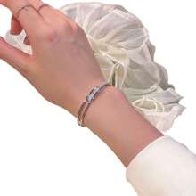 1pc Luxurious Zirconia Circle Open Bangle Bracelet, Geometric Design, Fashion Accessory For Daily Casual Wear, Elegant Gift For Mom, Valentine's Day, Holiday Party
