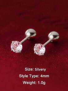 1 对奢华 925 纯银圆形白色锆石简约串珠耳钉女士时尚穿刺珠宝耳环适合日常佩戴