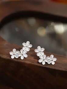 1 Pair Sweet S925 Sterling Silver Lovely Flower Earrings, Fashionable Versatile Screw-Design Floral Stud Earrings, Suitable For Daily Wear, Commuting, Gift - Flowers - View 2