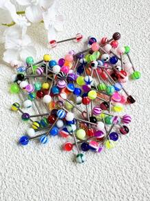 Fashion Mix Color Acrylic Tongue Piercing, 304L Stainless Steel Industrial Bar Lip Piercing Sexy Body Jewelry For Women