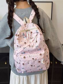 1 件开学卡通小狗/蝴蝶结图案背包，轻便书包，大容量学生包，带笔记本电脑隔层书包，旅行收纳袋，多种颜色可选，非常适合青少年/学生/毕业生，适合日常使用、外出、旅行、学校和开学