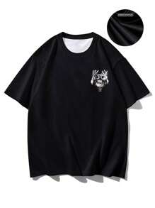 Plus Size Men's Summer Casual Short Sleeve T-Shirt, Vintage Dark Skull Style, Round Neck, Polyester Fabric, Suitable For Sports & Fitness
