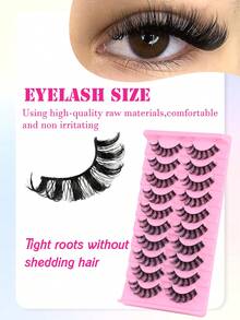 10 Pairs Russian Style False Eyelashes, D-Curl Thick & Fluffy Lashes For Daily & Party, Charming Eye Makeup, Travel Essential Strip Lashes,Lashes,Eyelashes,Fake Lashes - Black - View 5