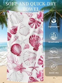 1pc Printed Beach Towel, Pink Conch Pattern Swim Towel, Bath Towel, Fashion Style Beach Towel, Super Absorbent Bath Towel For Bathroom, Swimming, Fitness, Yoga, Soft And Comfortable Microfiber Towel, Lightweight And Portable, Wind And Sun Protection, Sandproof For Summer Travel, Vacation Holiday Bathroom Decor, Recommend Regular Sizes And Larger Sizes, (35*75cm Small Size Towel,150cm Or Above Recommended) - Multicolor - View 6