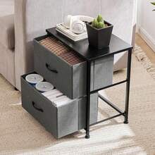 2-Piece Nightstand Set With 2 Fabric Drawers – Wooden Top Bedside Tables For Bedroom/Small Spaces/Dorms. Dual Use As Small Dressers/Nightstands