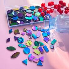 7 Shapes Iridescent Glass Mosaic Tiles For Crafts, 280g Stained Glass Sheets For Home Decor, Mosaic Pieces For Mosaic Projects ( Iridescent Black) - Universal - View 7