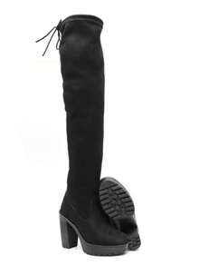 BOTA INVERNO SALTO ALTO OVER THE KNEE CAMURÇA - Preto - Visão 4