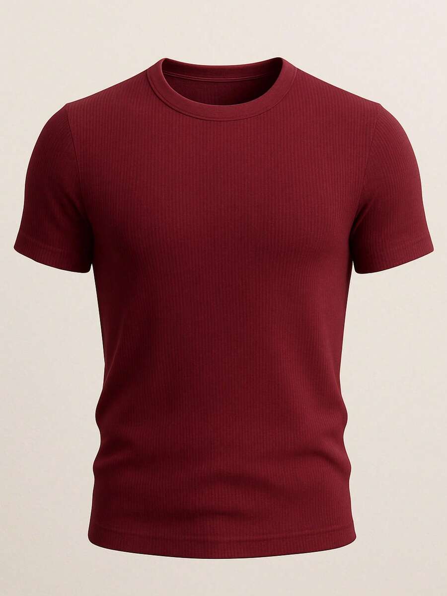 Men's Casual T-Shirt Slim Fit Basic Social Fashion - Màu Đỏ Sâu - Xem 1