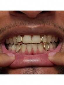 4pcs/2pcs/1PC Hallowmas Teeth Jewelry Hip Hop Simple And Fashionable 14K Gold Plating Hollowed-Out Teeth Copper Material Has A Smooth Surface Grillz Gold Grills For Teeth Grills For Teeth Women&Grills For Teeth Men Jewelry