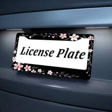 1PC 2-Hole License Plate Frame, Black With Pink Floral Pattern, Aluminum Material, 6x12 Inches, Includes Screws, Fits American Canadian And Mexican Standard Sizes, Vintage Novelty Car Decoration, Friends And Family - 12x6英寸 - 查看 4