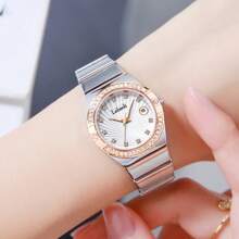 Eine Damenuhr in Roségold mit mehrfarbigem Zifferblatt, Roségold Edelstahl-Armband, Diamant-Stundenmarkierungen und Quarz-Uhrwerk, geeignet für den täglichen Gebrauch, Modell LA391.