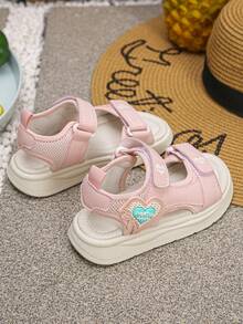 1 Pair Summer Boys/Girls Adjustable Buckle Non-Slip Flat Casual Sport Fashion Comfortable Cloth Sandals, Suitable For Outdoor Wear, Slightly Small Size - Pink - View 6