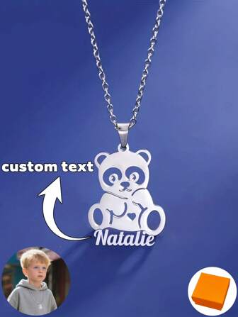 Customizable Panda Name Necklace, Personalized Cute Cartoon Panda Pendant Stainless Steel Animal Tag Jewelry For Girl, Suitable For Daily Wear And Gifts, Personalized Accessory | Playful Design | Shiny Chain Necklace