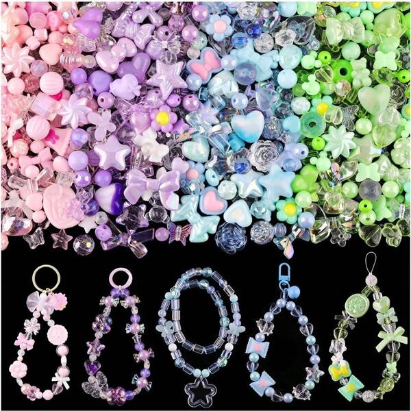 120g/240g MIX Kleur Diverse Acryl Kralen Voor Armbanden Maken Bloemen Strik Vlinder Snoep Gummy Bear Kawaii Esthetische Armband Bedels Schattige Kralen Voor Sieraden Maken DIY Ketting Sleutelhanger Telefoon Bedels