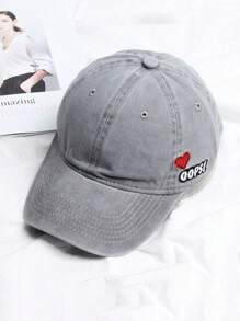 1pc Vintage Washed Sun-Proof Unisex Heart Embroidery Baseball Cap, Suitable For Couples Vacation Outfit