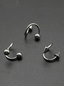 3件套性感甜美S形不锈钢女士唇环唇钉外螺纹尖唇穿孔饰品
