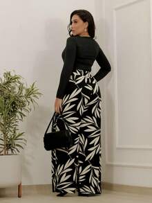 Printed High-Waisted Palazzo Pants With Pockets, Lining And Ties - Pantalones negros estampados 2 - Ver 3