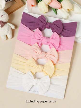 5pcs Nylon Bowknot Baby Headbands, Soft & Comfortable Headwraps