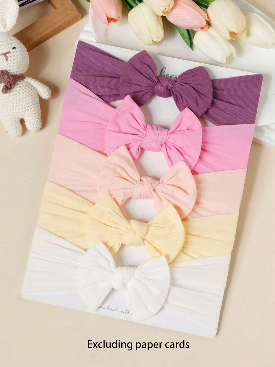 Set de 5 diademas de bebé con moño de nailon, suaves y cómodas - Multicolor - Ver 1