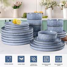 LIANYU Dinnerware Sets For 4, 12 Piece Plates And Bowls Dish Set, Stoneware Dishware Dinner Ware For Kitchen Dining, Microwave &Amp; Dishwasher Safe, Emerald Green - Màu xanh thanh thản - Xem 6