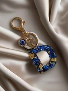 1 PC Bohemian Style Evil Eye Resin A-Z Initials Keychain, Rectangular Initials Decorative Accessories, Lobster Clasp, Mountaineering Buckle, Unisex Fashion Simple Accessories, Wallet, Backpack, Car Pendant Keychain, Suitable For Daily Travel, Holiday Gifts For Friends Or Yourself, Family, Birthday Gifts, Ramadan Gifts School Car Accessories Cute Goth Y2k