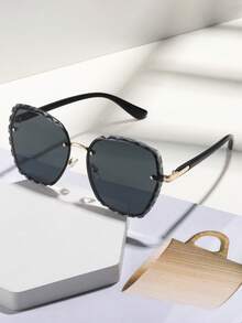 1 件男女通用方形镜框多色花卉镜片时尚眼镜，沙滩配饰，适合女性购物、驾驶、聚会、户外、旅行