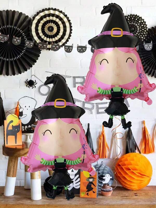 1/2pcs Halloween Witch Balloons, Cute Witch Shape Foil Balloons Suitable For Halloween Party Decorations, Witch Party Decorations, Indoor/Outdoor Decorations, Home Decor, Spooky Decor Accessories