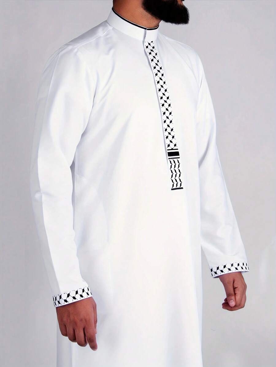 Men's Traditional Middle Eastern Style Casual & Lightweight Business Robe, Quality Polyester Fabric - White - View 1