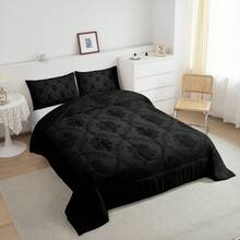 Feelyou 2/3Pcs Adults Gothic Comforter Set, Vintage Rose Floral Comforter, Ombre Black Damask Bedding Set, Luxury Flower Duvet Set, Decorations Quilt Set, With 1/2 Pillowcases, Room Decor, All Season Soft Warm, Festival Birthday Gifts Decoration Ornaments - 黑色 - 查看 5