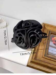 1 buc clemă de păr pentru femei, culoare solidă, satinată lucioasă, plisată, mare, cu două fețe, cu trandafir, cu flori, elegantă și dulce, potrivită pentru petrecere, dans și ieșiri, accesorii de păr la modă, cleme de frumusețe, gheare, Boho, gheară de păr