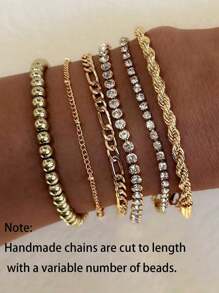 6 pièces Ensemble de bracelets multicouches avec strass étincelants et perles pour femmes, bijoux de mode convenant pour le quotidien, les fêtes, les déplacements, faits à la main avec une tolérance de 1-3 cm