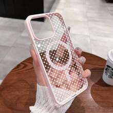 Fashion Transparent Cute White Dot Pattern Magnetic Girl Mobile Phone Case Suitable For IPhone 16ProMax/16Plus/16Pro/16, IPhone 15/14/13/12/11 Wireless Charging Shockproof Lens Protection Magsafe Mobile Phone Case, Gift - 粉色 - 查看 2