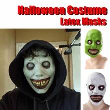 1 Stück Halloween Maske aus natürlichem Latex, wiederverwendbar, mit weißen Augen und lächelndem Ausdruck, skurrile Latex-Maske, unheimliche Maske, Party Rollenspiel Kostümzubehör, Feiertagsparty Verkleidung Requisiten