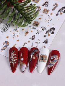 圣诞指甲贴纸 2 件装新年夜奢华黑金色时钟冬青圣诞树雪花图案美甲贴花 3D 自粘滑块女士美甲装饰 - 彩色 - 查看 5