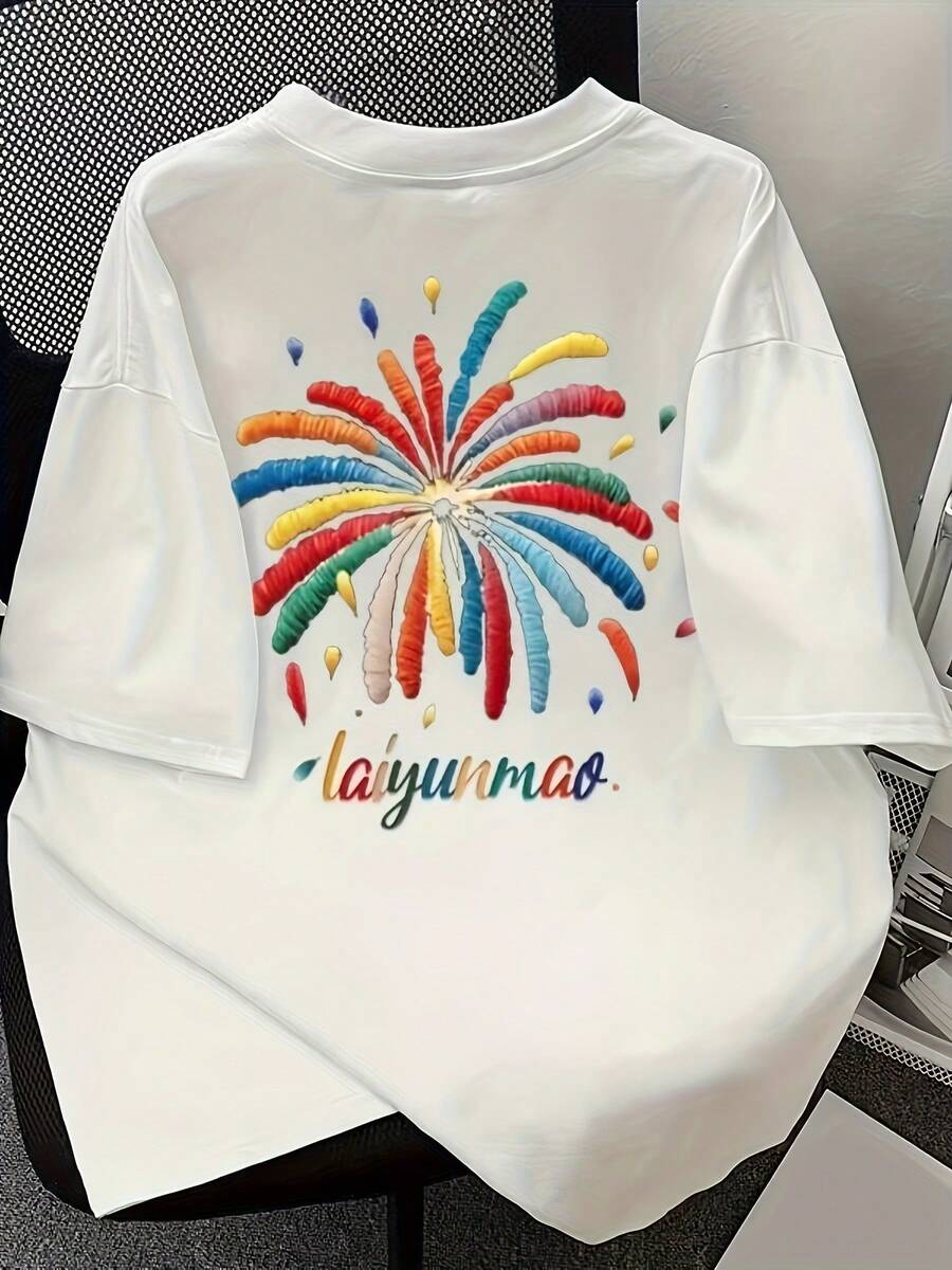 Made In Japan, Spring/Summer Cotton, Round Neck, Loose Fit, Versatile, Simple, English Print Short-Sleeve T-Shirt - White - View 1