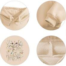 Women's Floral Printed Hoodies Vintage Aesthetic Flower Graphic Sweatshirt Cute Boho Fleece Thermal Hoodie Pullover - Màu be - Xem 6