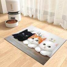 1 件 3 件装猫印花宠物食品垫，高吸水速干宠物喂食垫，易清洁宠物碗垫，带防滑橡胶背衬，适合所有季节的宠物，狗笼垫，猫笼垫