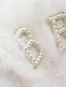 1 pieza Abanico de plumas artificiales de pelo, abanico de plumas para novia con perlas, accesorio individual para mujeres, decoración de bodas y fiestas, abanico de mano adecuado para accesorios de ropa y decoración de fiestas para bodas - Multicolor - Ver 4