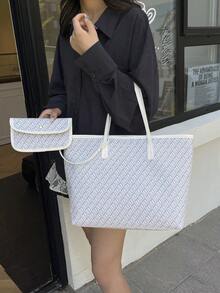 SHIMEINI 2026新款欧美复古花卉拼接大容量手提包，旅行包，购物袋，适合女性日常使用、返校学生、度假旅行、节日、约会、送礼。 - 白色 - 查看 3