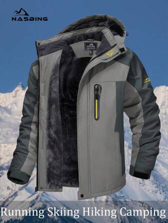 NASBING Men's Winter Ski Jacket Water Resistant Windproof Snowboard Thermal Lined Hooded Winter Clothes 4 Pockets Parka Hiking Camping Climbing,Skiing