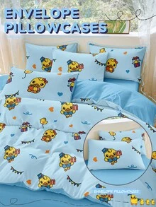 2/3 件 LT DUCK 羽绒被套套装，小黄鸭床上用品套装，亲肤被套套装，卡通风格被套套装，柔软舒适的卧室床上用品套装，带拉链封口角带，透气、轻盈、光滑，适合所有季节，适用于单人床/大号床/特大号床，1 件羽绒被套和 2/1 件枕套，完美的节日礼物，秋季装饰，秋季装饰，房间装饰 - 彩色 - 查看 5