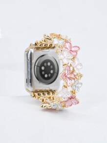 1PC Pink Blue Floral Elastic Bracelet Watch Strap Compatible With Apple Watch Strap Series Ultra 2 SE 10 9 8 7 6 5 4 3 2 1 Stylish Bracelet Watch Band Compatible With Apple Watch Band 38mm 40mm 41mm 42mm 44mm 45mm 46mm 49mm